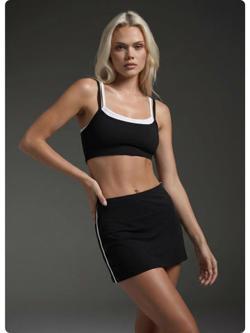 Cropped Top Stripe Trim Tennis Set
