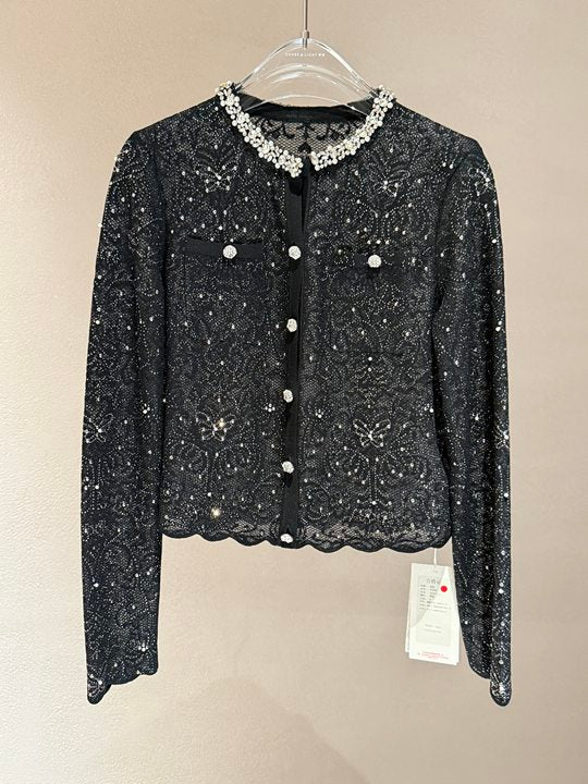 Embellished Shimmer Knit Button Down Cardigan