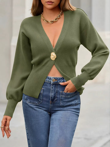 Slim Fit Plunging V Neck Cardigan