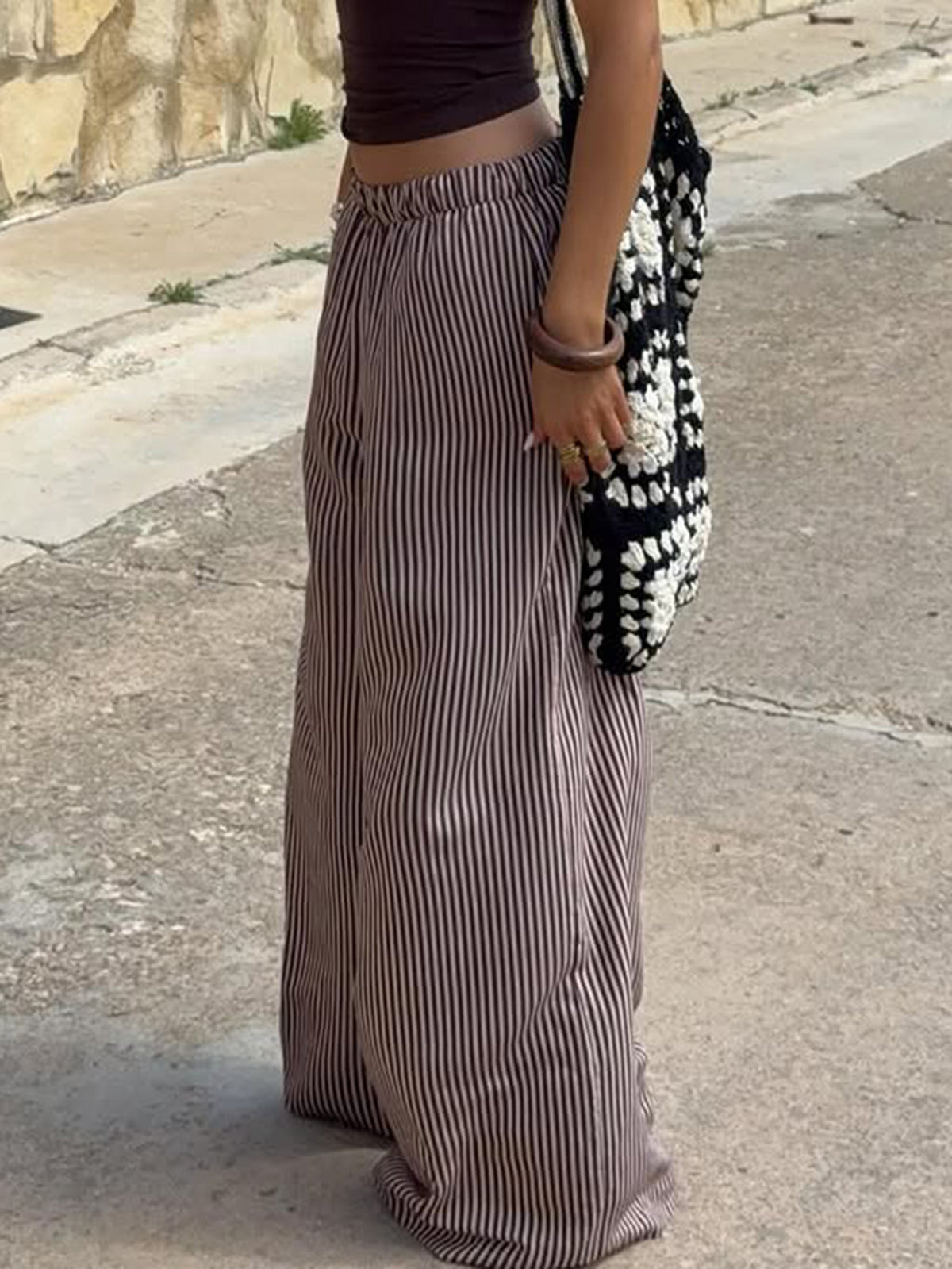 High Waisted Striped Wide Leg Pants