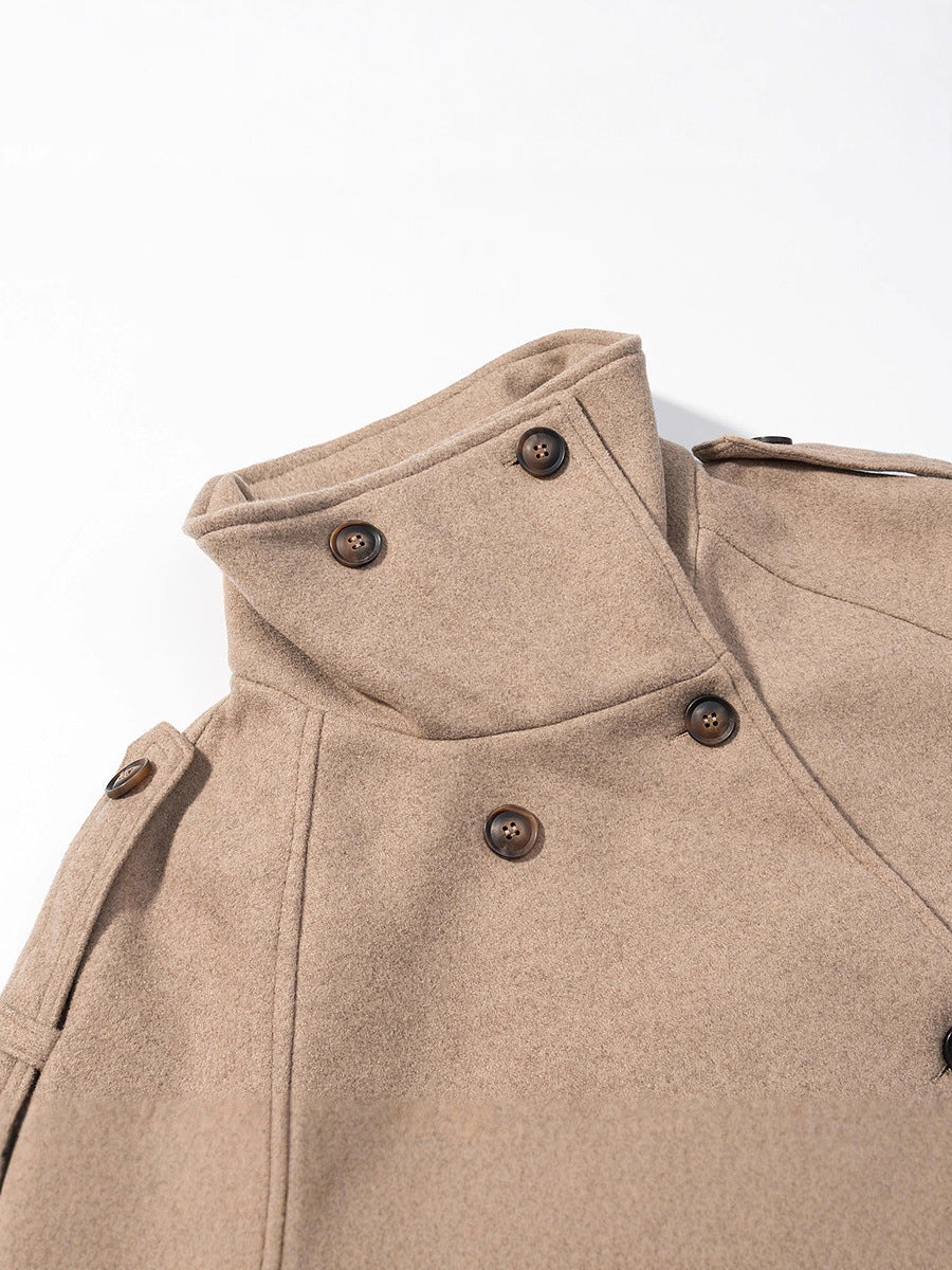 Double Breasted Stand Collar Wool Coat