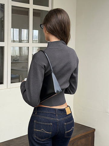 Cropped Ribbed Zip Up Cardigan
