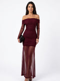 Off Shoulder Mesh Maxi Dress