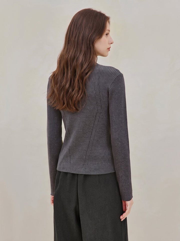 Button Mock Neck Ribbed Sweater