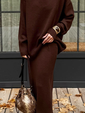 Cozy Ribbed Knit Maxi Skirt Set