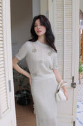 Embellished Metallic Knit Short Sleeve Sweater