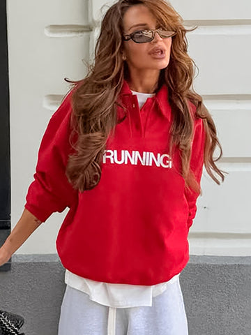 Oversized Collared Graphic Running Sweatshirt