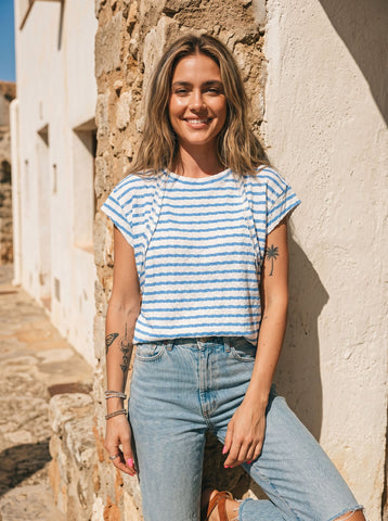 Casual Striped Textured Cotton T-Shirt
