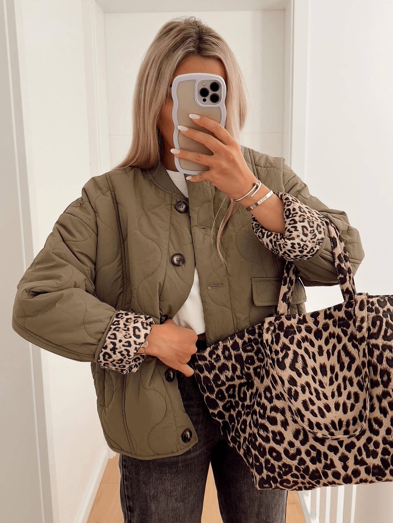 Quilted Button Down Bomber Jacket