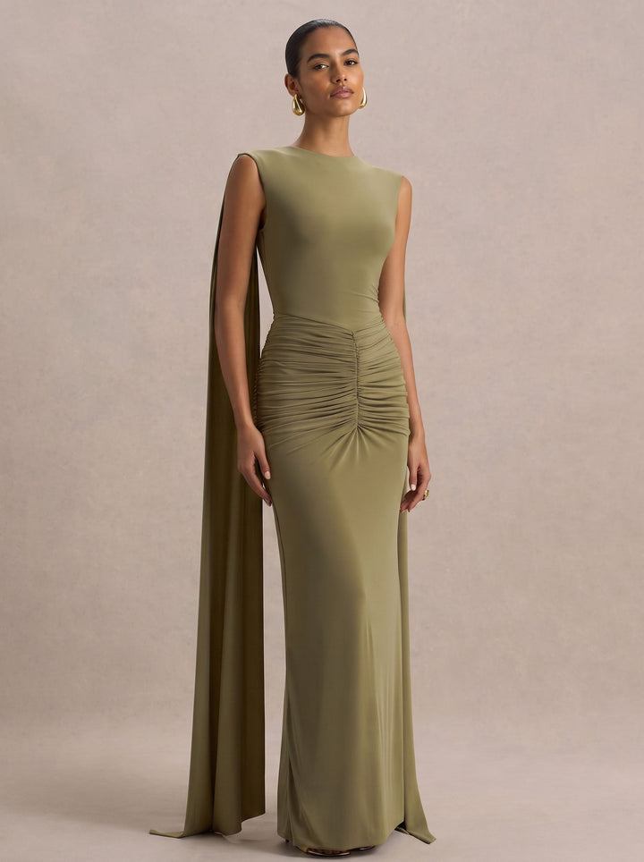 Elegant Ruched Draped Maxi Dress