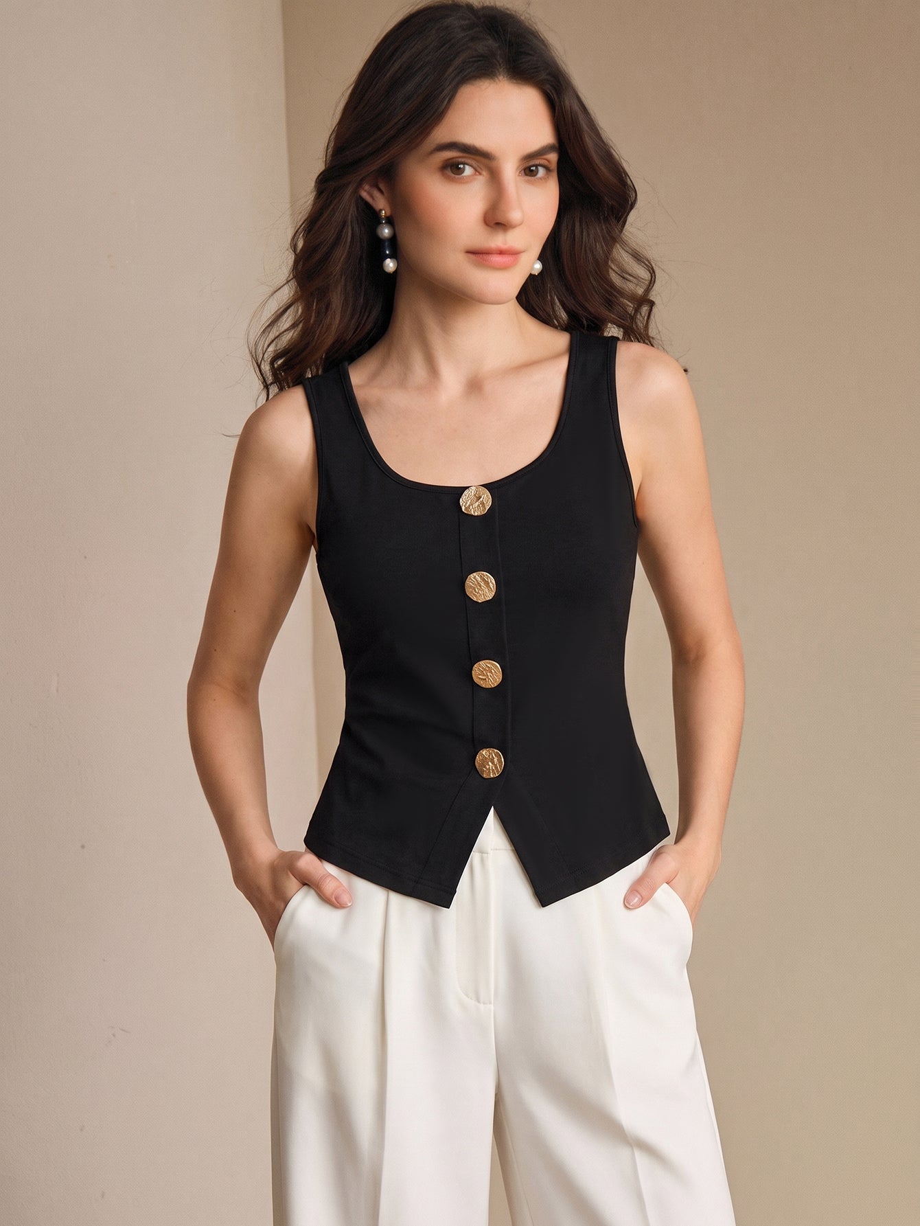 Tailored Gold Button Front Vest
