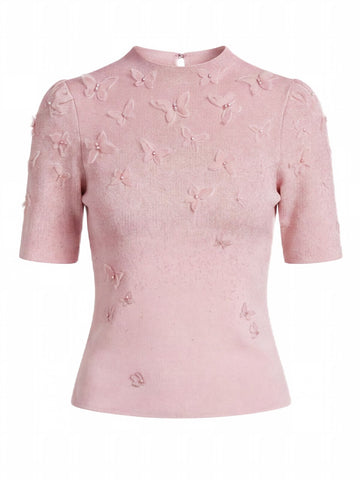 Embellished Butterfly Short Sleeve Knit Sweater