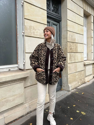 Cozy Leopard Print Fleece Jacket