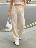 High Waisted Pleated Linen Trousers