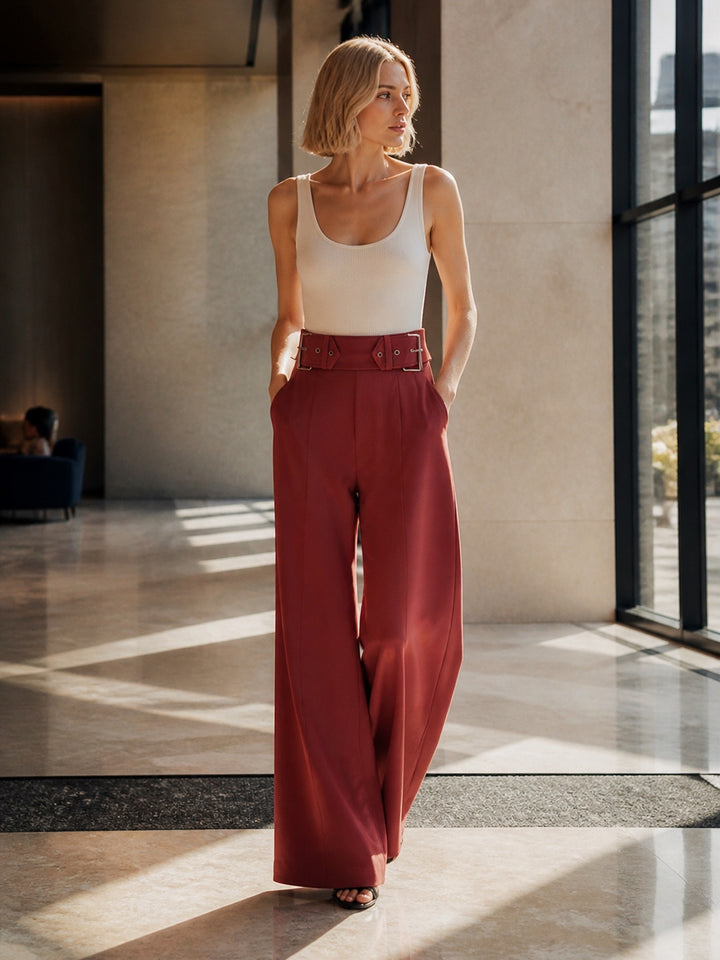 High Waisted Belted Wide Leg Pants