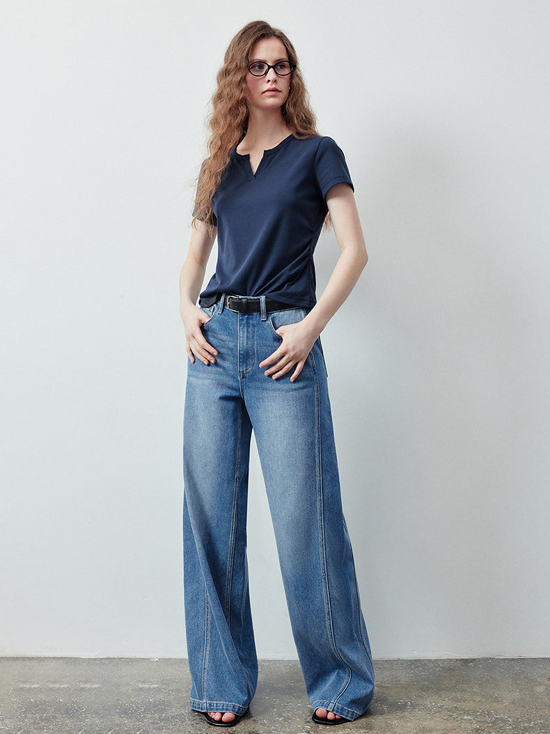 High Waisted Seamed Wide Leg Jeans