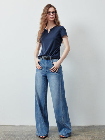 High Waisted Seamed Wide Leg Jeans