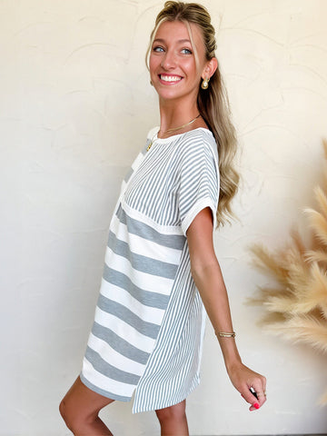 Casual Striped Patchwork Shift Dress