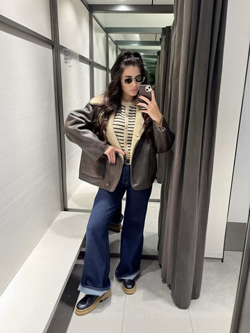 Cozy Faux Suede Sherpa Lined Jacket
