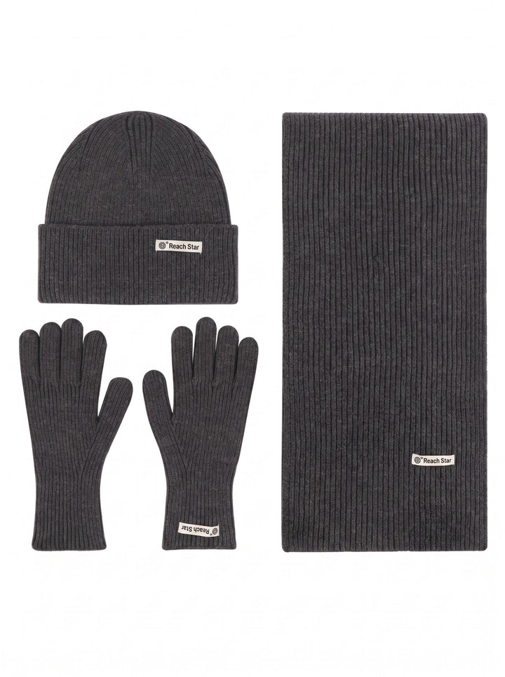 Cozy Ribbed Knit Winter Hat Scarf Gloves 3-Piece Set