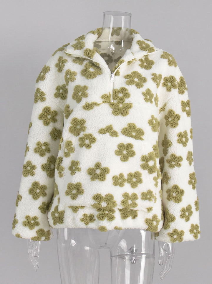 Cozy Floral Print Quarter Zip Fleece