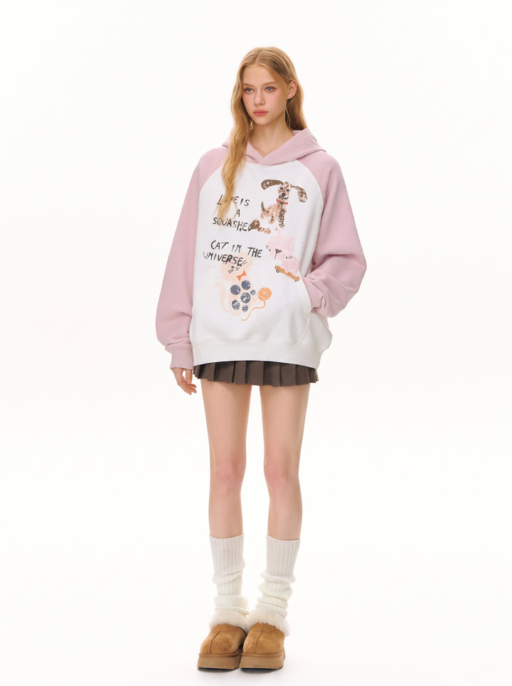 Oversized Graphic Raglan Sleeve Hoodie