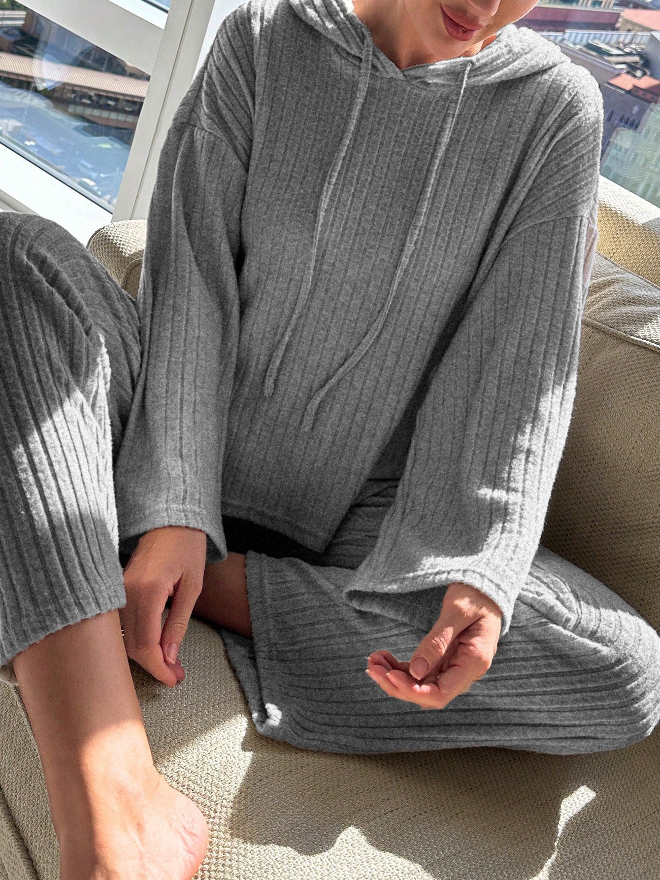 Cozy Ribbed Knit Hoodie Lounge Set