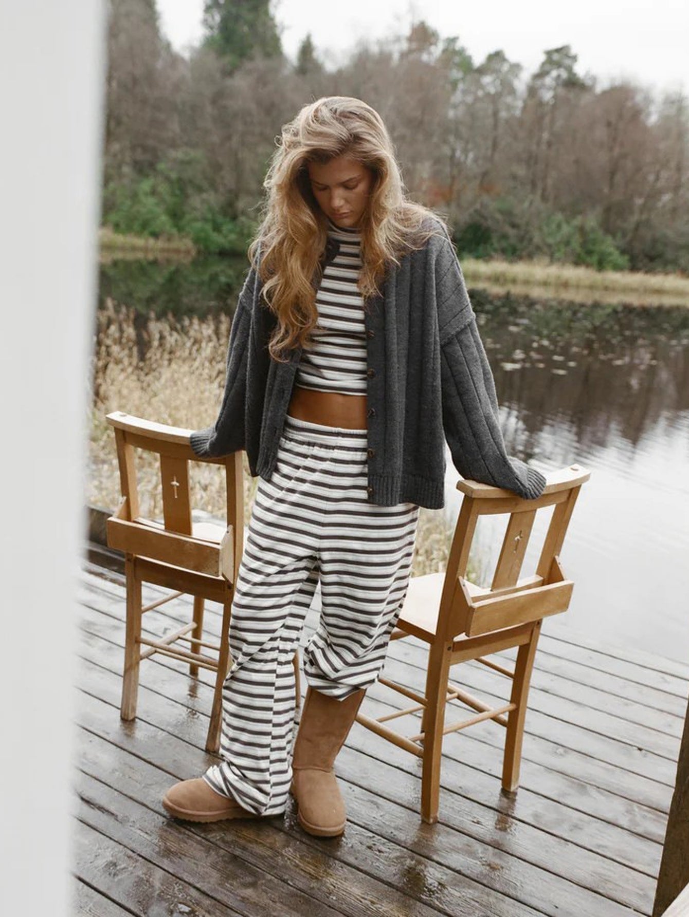 Cozy Striped Ribbed Lounge Pants Set