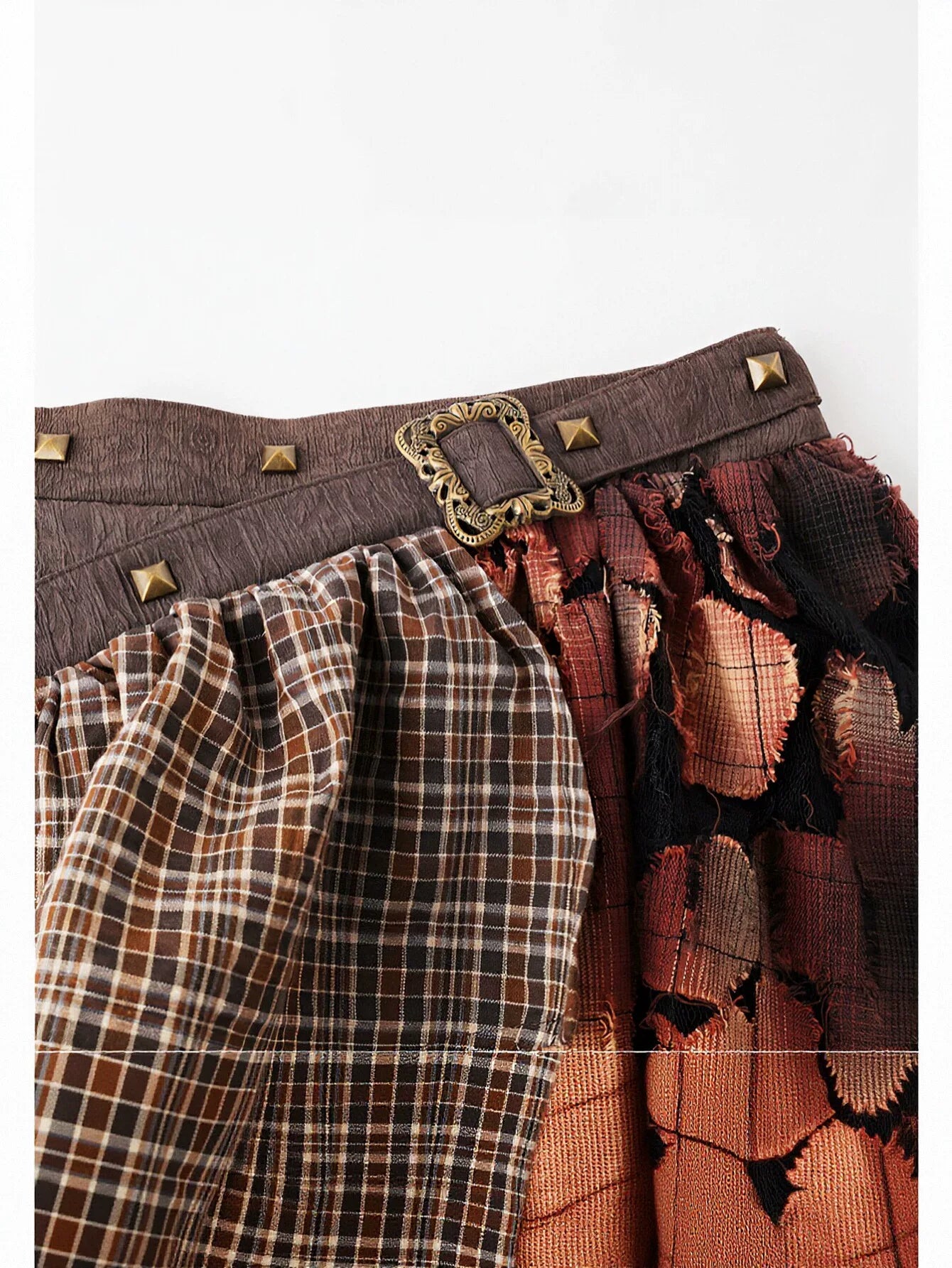Distressed Plaid Ruffle Asymmetric Mini Skirt