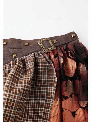 Distressed Plaid Ruffle Asymmetric Mini Skirt