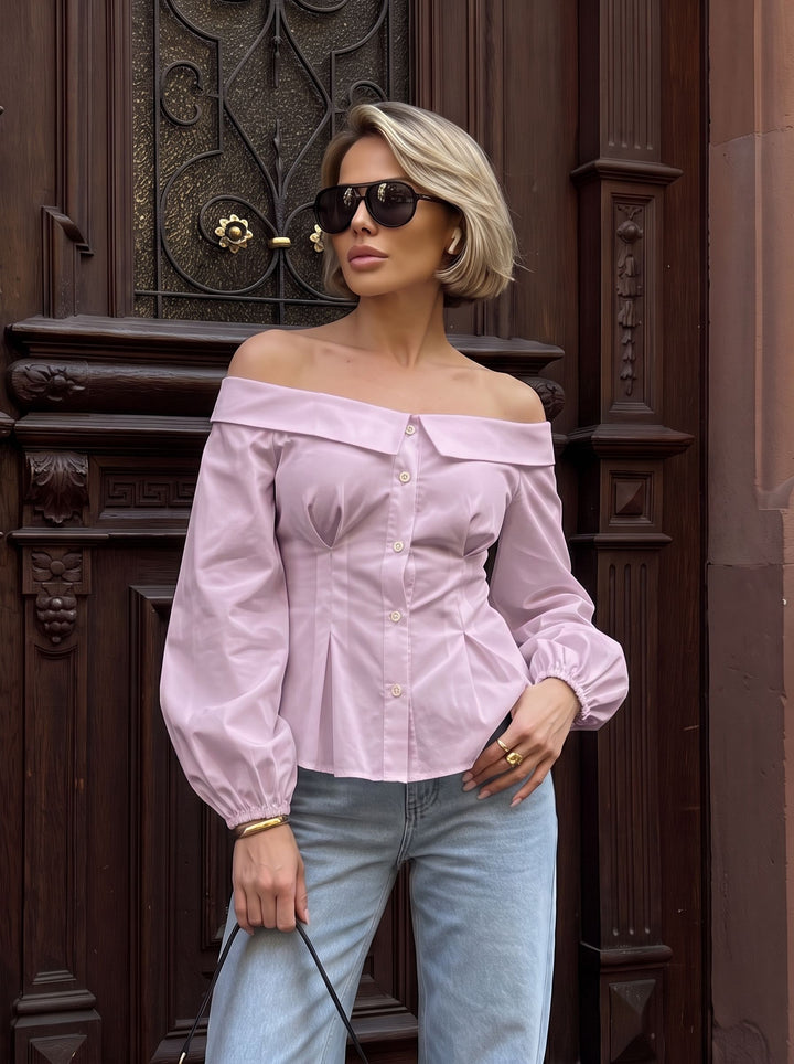 Elegant Off Shoulder Button Down Shirt
