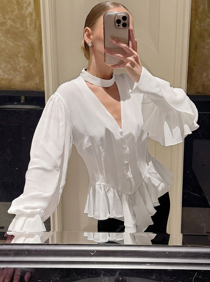 Chic Ruffled Chiffon Peplum Blouse