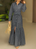 Belted Striped Button Down Maxi Dress