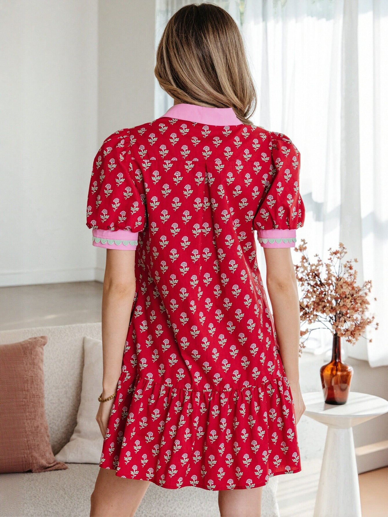 Floral Print Puff Sleeve Mini Dress