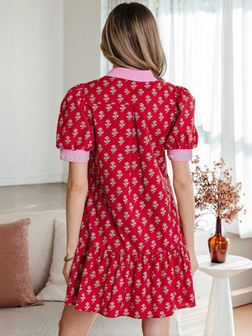 Floral Print Puff Sleeve Mini Dress