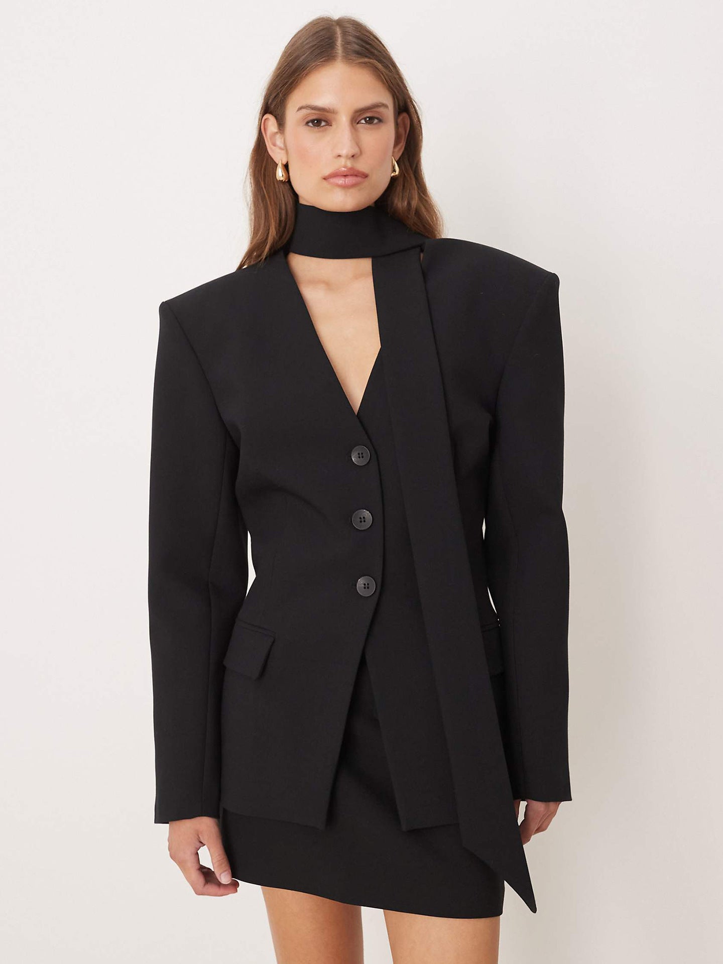 Tailored Scarf Detail Fitted Blazer
