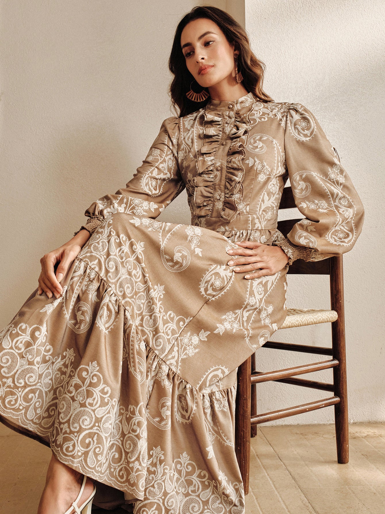 Boho Ruffled Paisley Print Maxi Dress