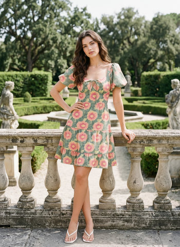 AYLA Floral Print Puff Sleeve Tiered Mini Dress