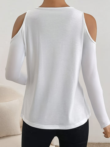 Elegant Lace Trim Cold Shoulder Tee