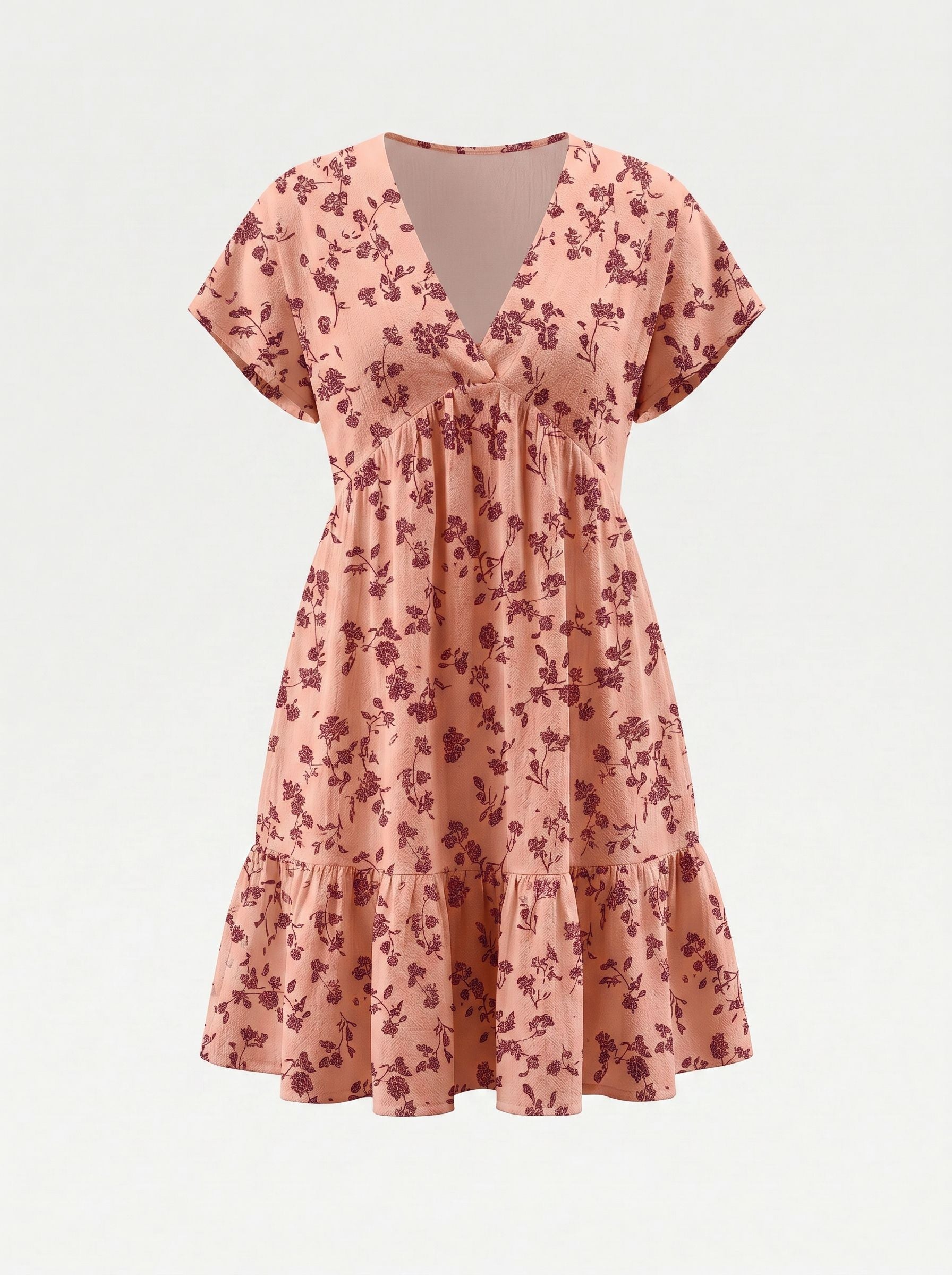 EVA Floral Print V Neck Tiered Babydoll Mini Dress