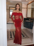Off Shoulder Ruched Lace Maxi Dress