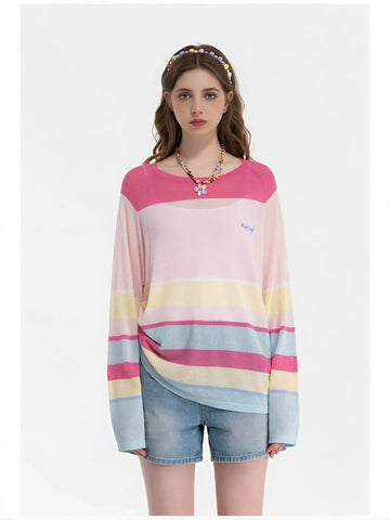 Striped Drawstring Side Knit Sweater