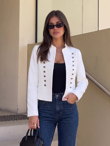 Gold Button Military Cropped Jacket