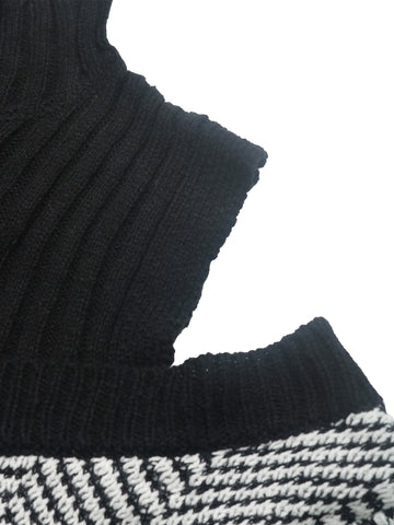 Cold Shoulder Herringbone Knit Sweater