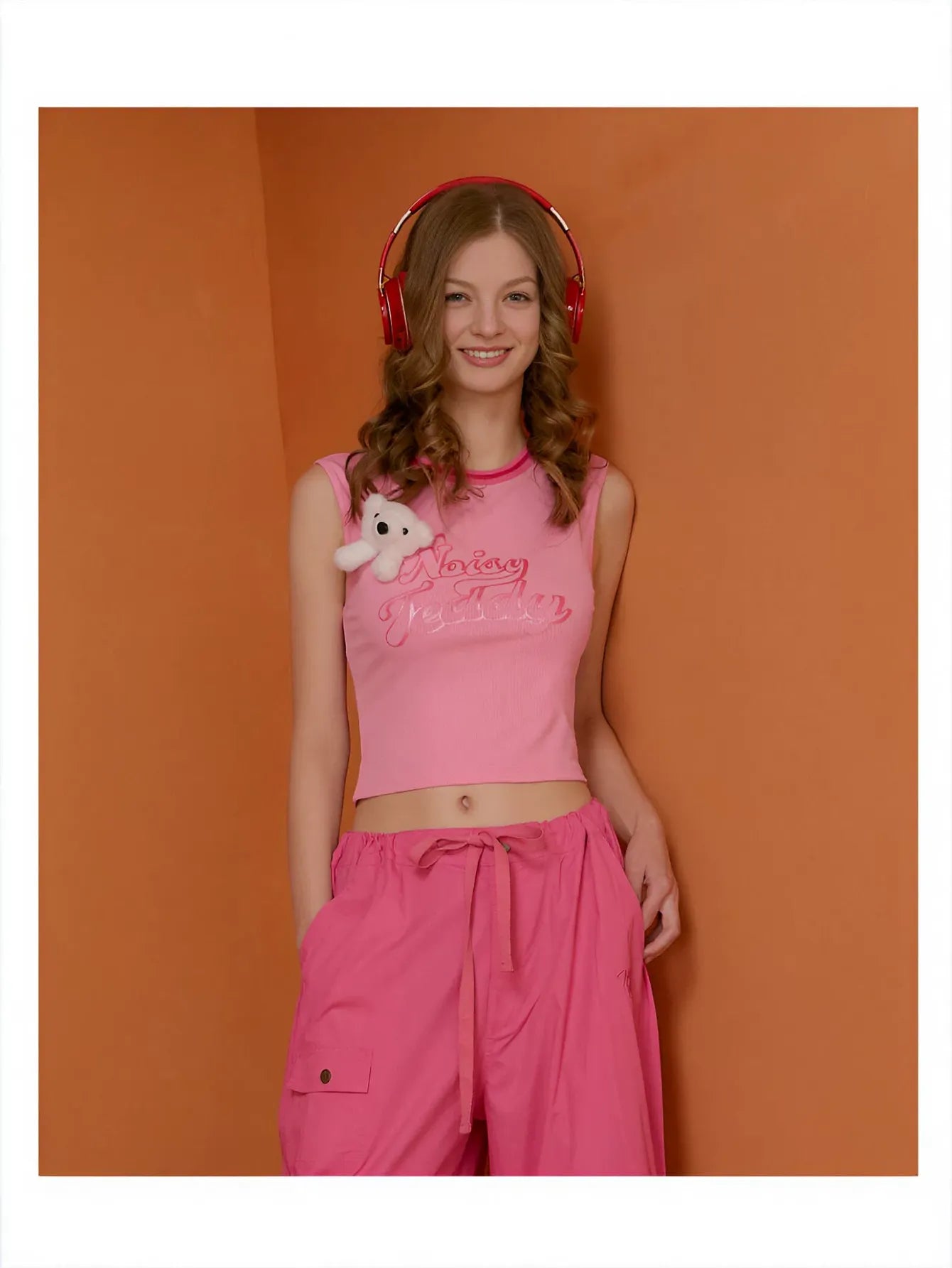 Cute Teddy Graphic Ribbed Tank