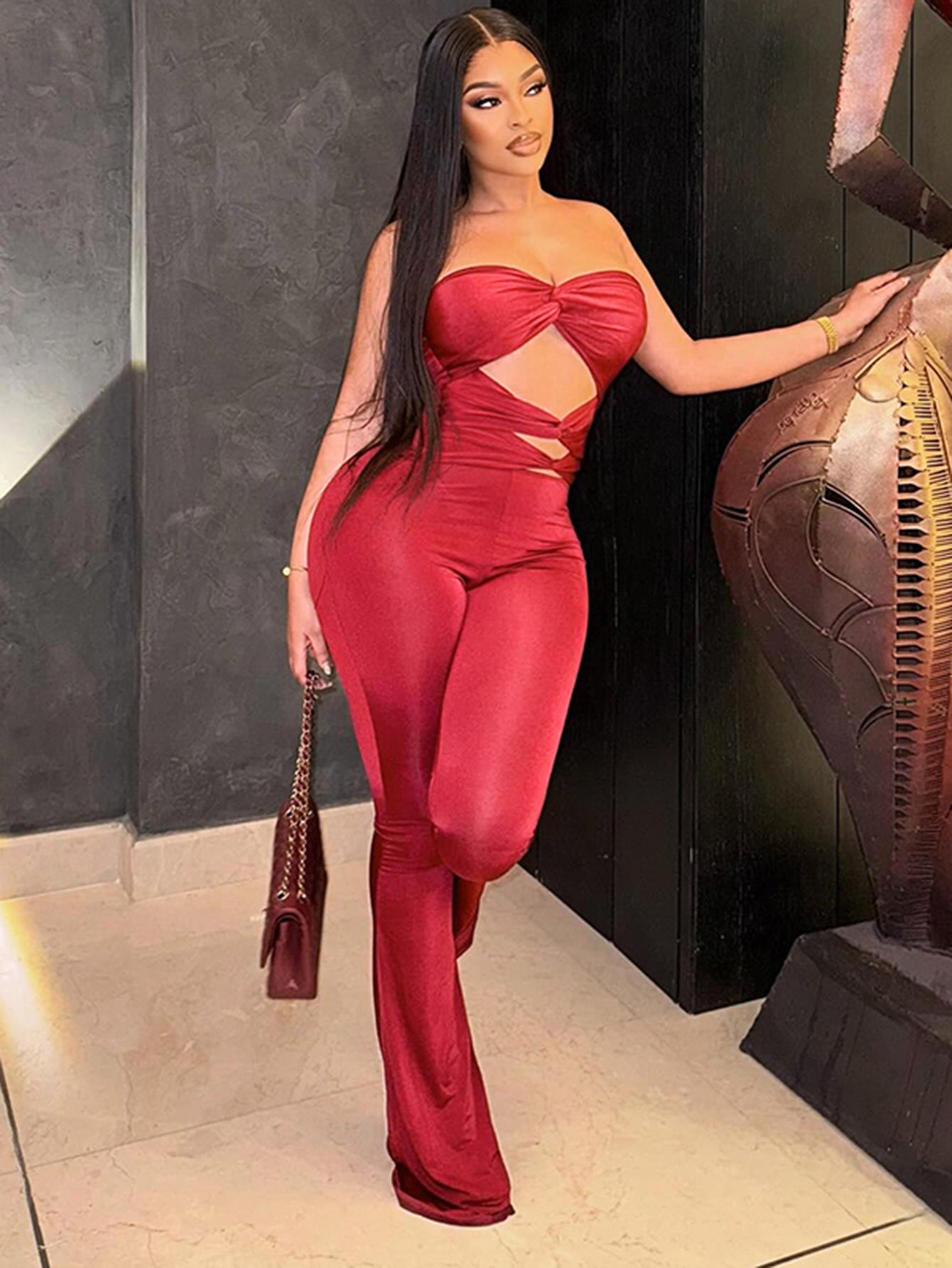 Strapless Cutout Waist Sexy Jumpsuit