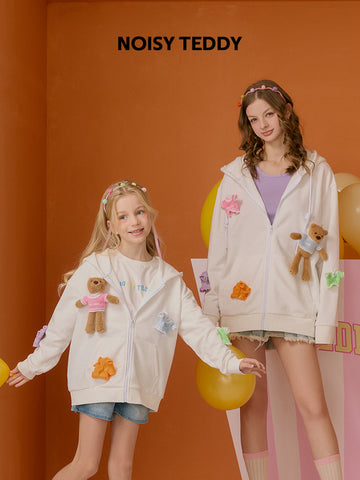 Cute Bear Graphic Zip Hooded Jacket