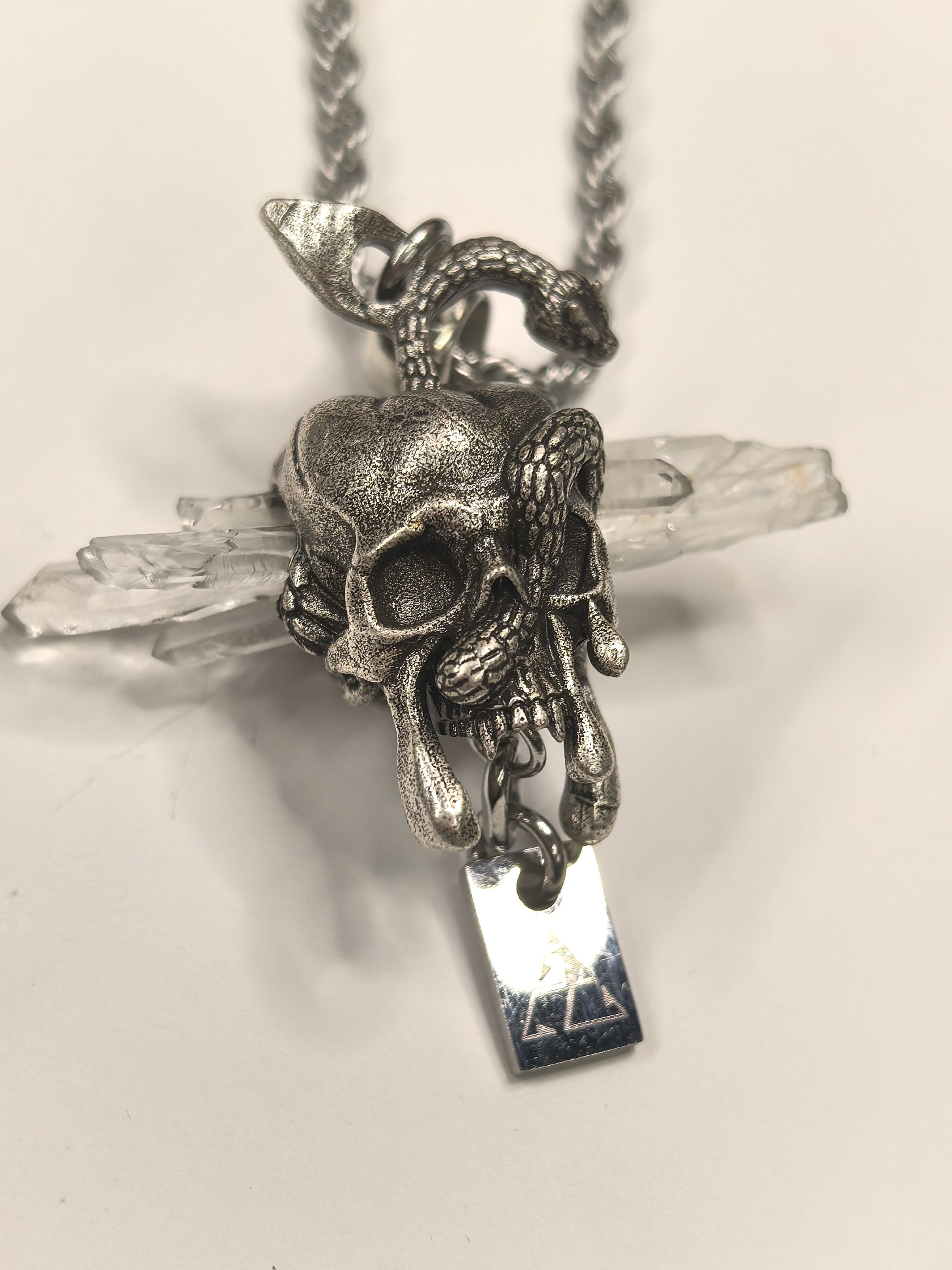 Gothic Skull Snake Crystal Pendant Necklace