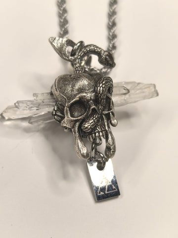 Gothic Skull Snake Crystal Pendant Necklace
