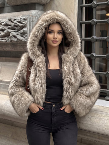 Cropped Plush Faux Fur Jacket